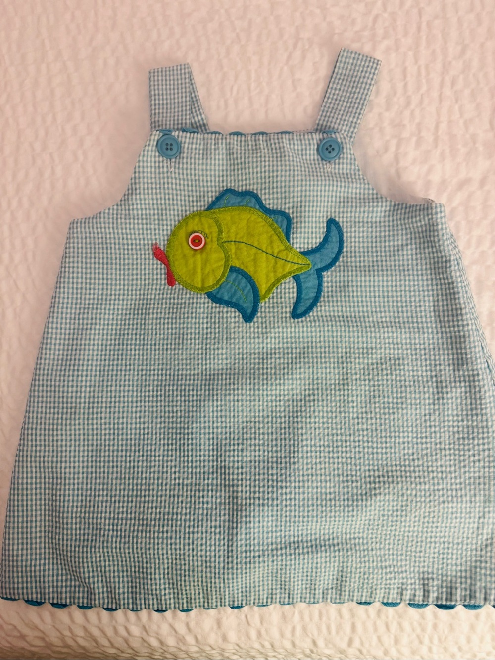 Light Blue Seersucker Sundress with Fish Applique - Kids